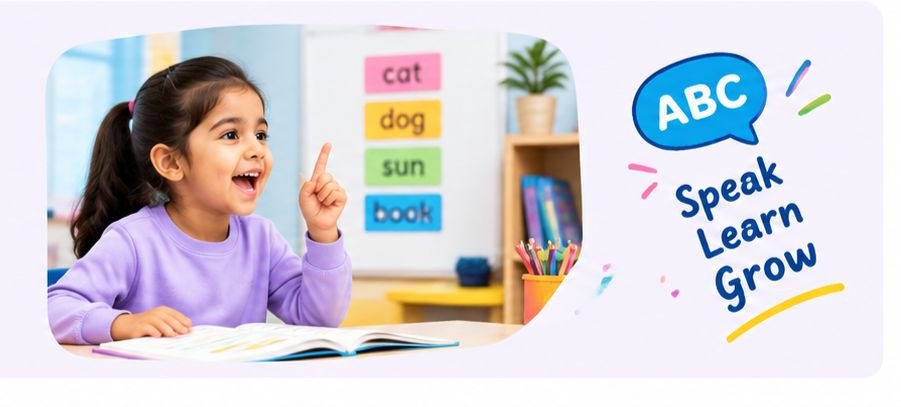 Teacher guiding phonics and speaking session